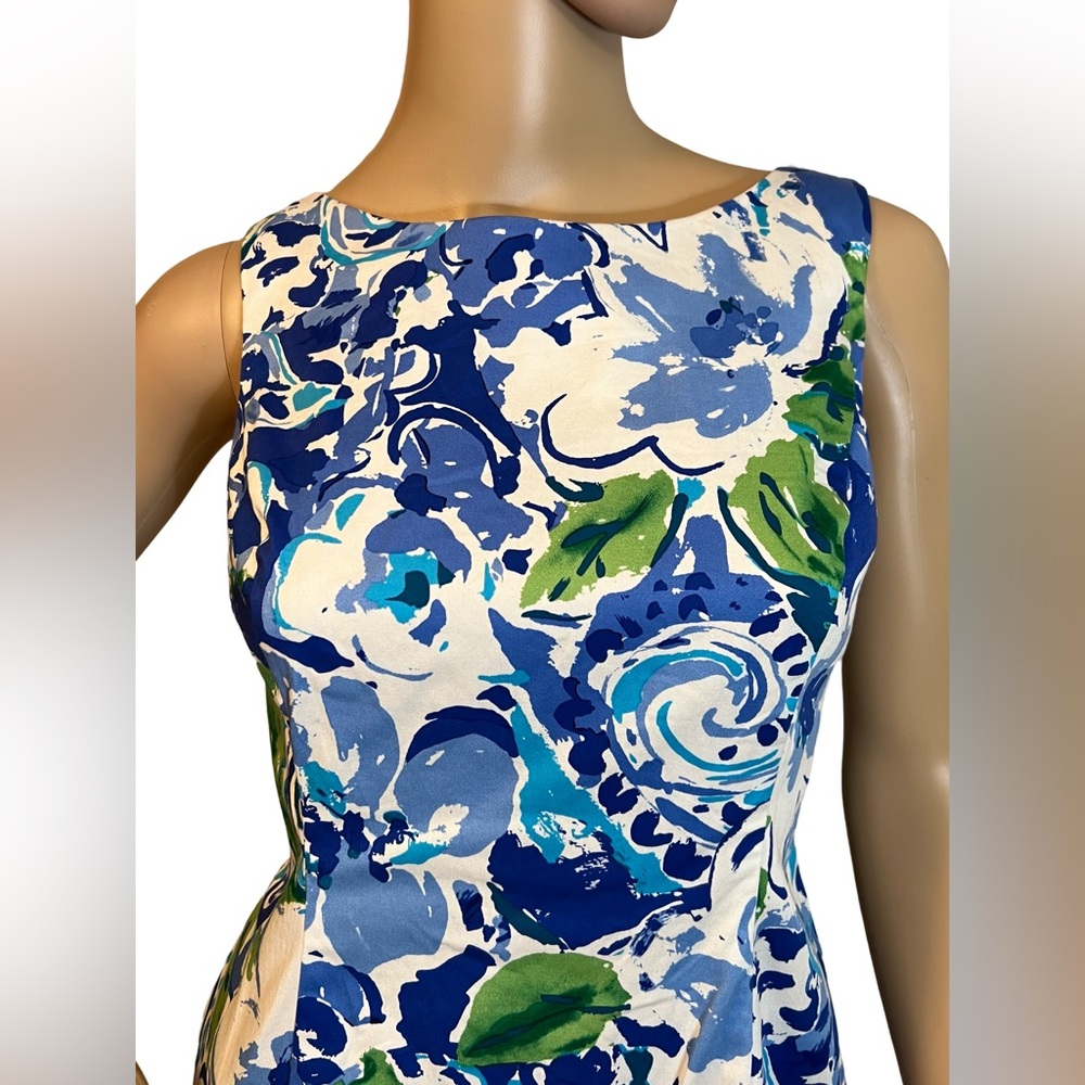 Chaps Est 1978 Size 8P EUC Blue White Green Sleeveless Floral Mini Dress (0441) - Picture 3 of 8